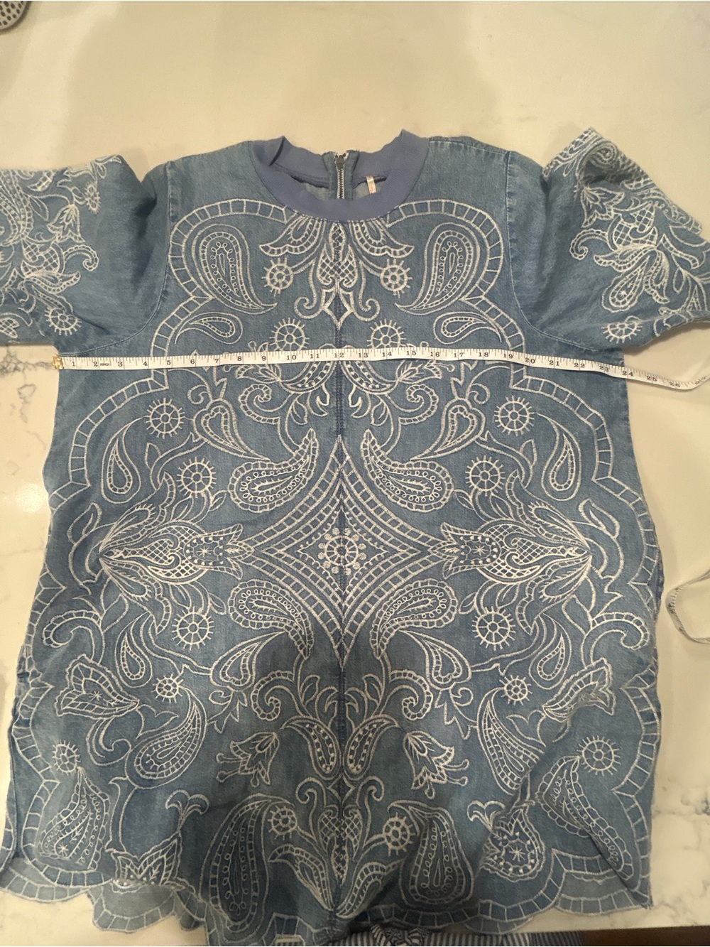 Free People Embroidered Denim Mini Dress Harlow size medium - Picture 7 of 7
